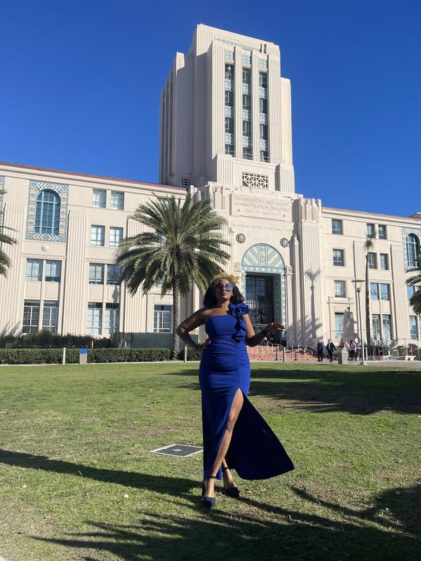 Juniors' Ruffled One-Shoulder Gown