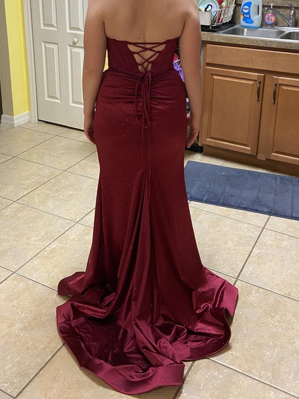 strapless open back dress Vintage 70s Red Lace Up Corset Boho Midi Sundress main image 0