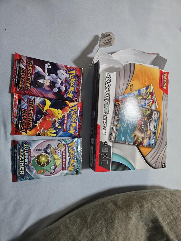 pokemon cards showcase Mabostiff ex Box  Realgoodeal along with three Pokemon TCG booster packs Why aren't community showcase cards