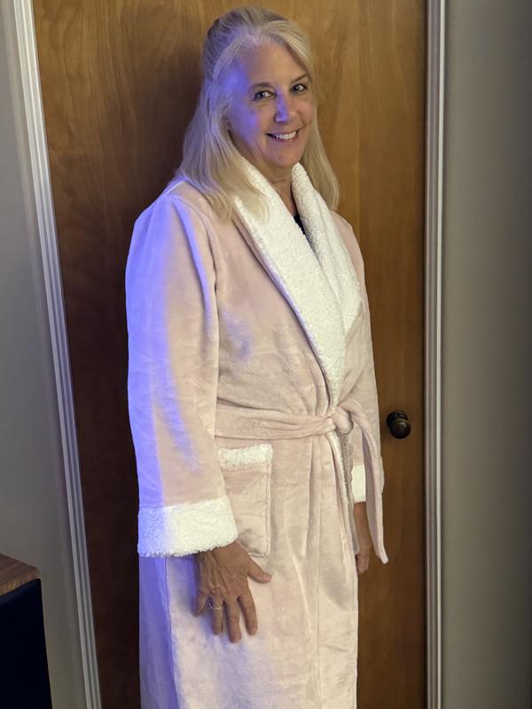 Women's Long Plush Fleece-Trim Robe, Created for Macy's