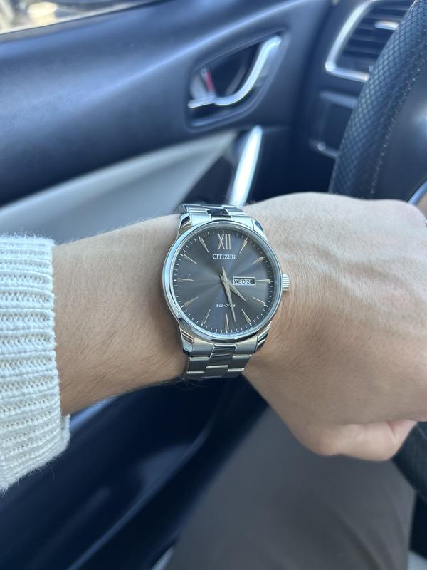 Men's Eco Drive Classic Stainless Steel Bracelet Watch 42mm, Created for Macy's