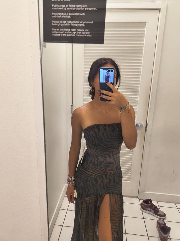 Juniors' Animal-Print Strapless Ruched Gown