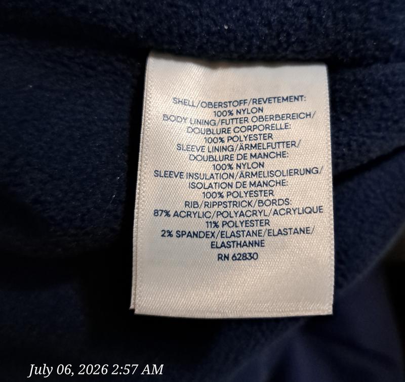 Classic Squall Waterproof Insulated Jacket Fabric Label