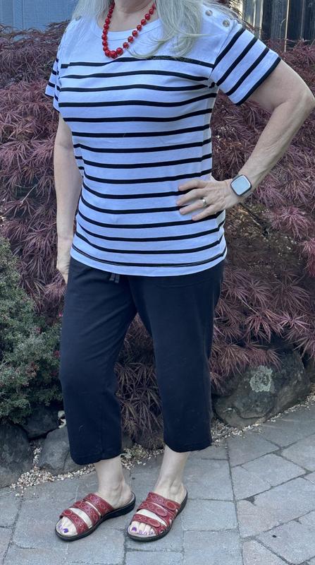 売れ筋商品|||スタイルアンドコー カットソー トップス レディース Women's Pima Cotton Button-Shoulder Top, Exclusively at Macy's Industrial Blue Stripe Style & Co Women's Pima Cotton Button-Shoulder Top