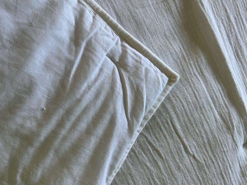 This show the top with the gauze texture, and the soft smooth cotton undelining