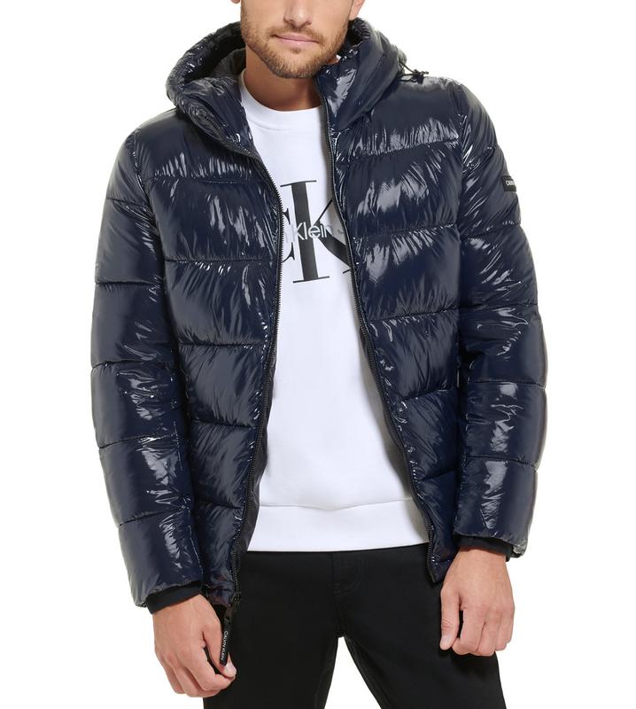 Mens shiny puffer jacket with hood online