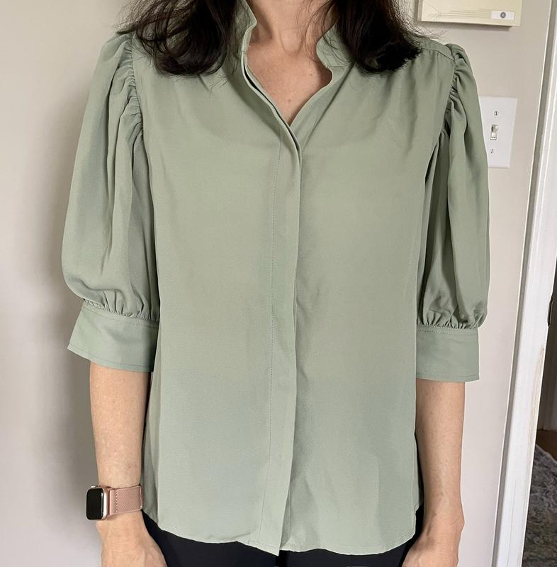 Women's Elbow Sleeve Collared Button Down Blouse