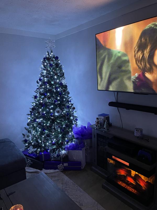 Luxspire Christmas Tree Star Topper, LED Glitter Metal 3D Christmas Decorations Lights, Remote & USB Operated Star Treetop For Home Party, 6H Timer & 8 Lighting Modes, Silver