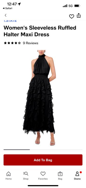 1.STATE Women's Smocked Cascade-Ruffle Halter Maxi Dress