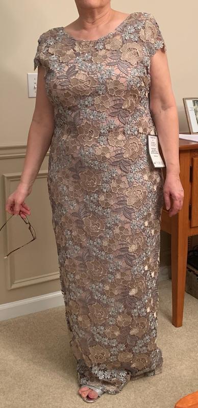 XSCAPE Women's Embroidered Floral Lace Boat-Neck Gown - Macy's