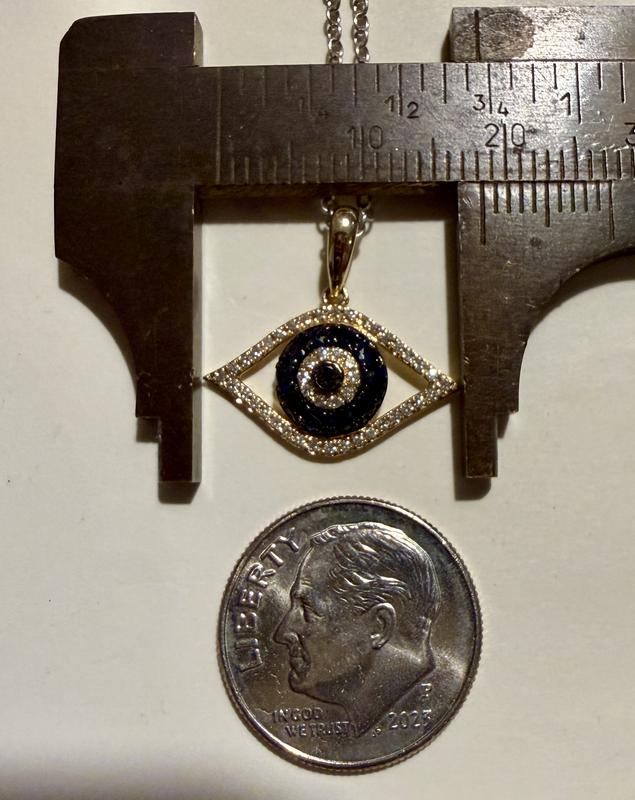 EFFY® Sapphire (1/4 ct. t.w.) and Black and White Diamond (1/8 ct. t.w.) Evil Eye Pendant in 14k Gold