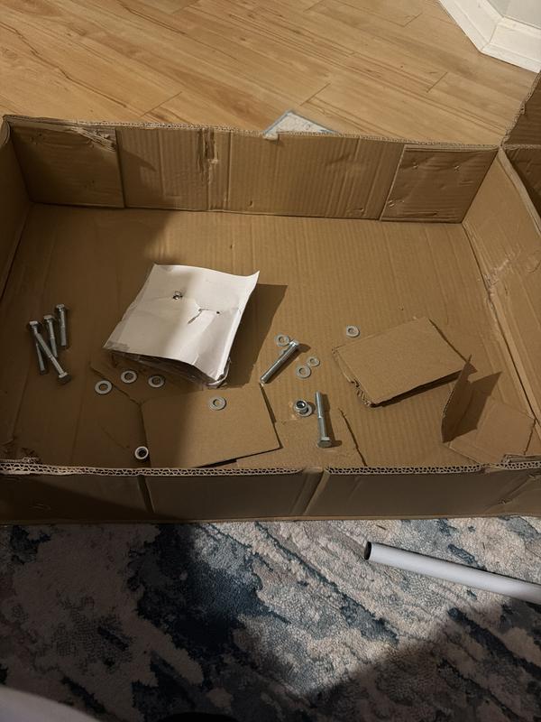 Hardware was already opening and scattered throughout the box. Missing foam pad