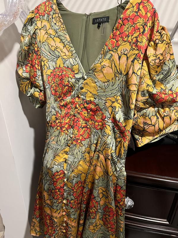 1.STATE Women's Floral V-Neck Tiered Bubble Puff Sleeve Mini