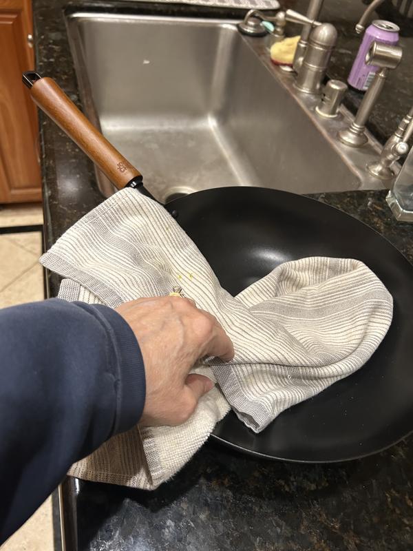 Not super heavy but felt substantial, cooked up my veggies easily and wiped clean.