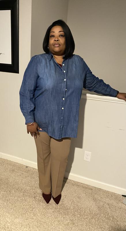 I’m showing different ways in which you can style the shirt. Layered so you can wear it unbutton, denim on denim or you can wear it to the office if you want.