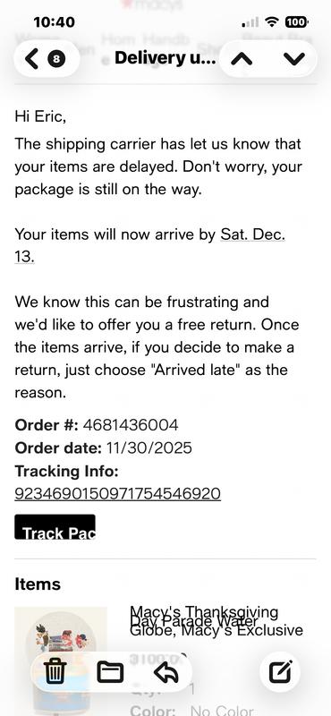 Email saying it’s late