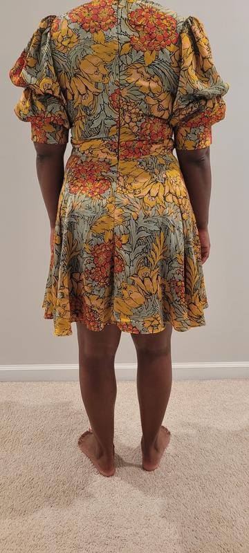 1.STATE Women's Floral V-Neck Tiered Bubble Puff Sleeve Mini