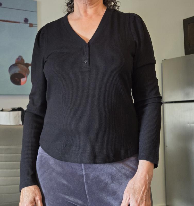 Black Waffle-Knit Top