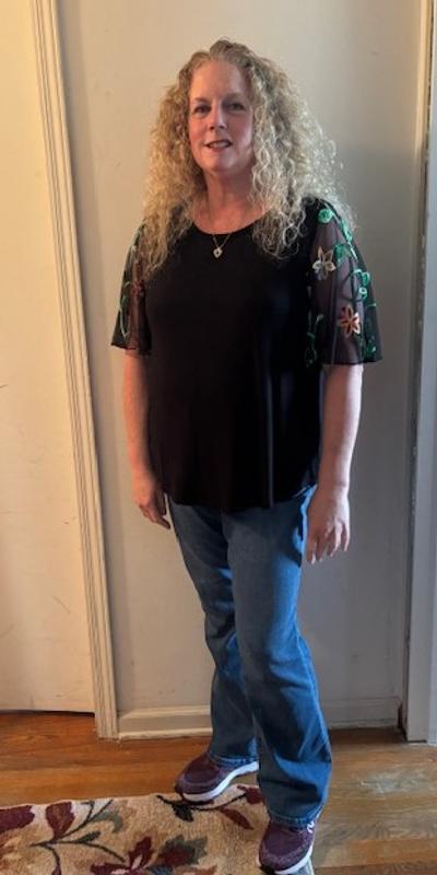 I.N.C. Jeans with sneakers and one with a low heel shoe.  Versatile