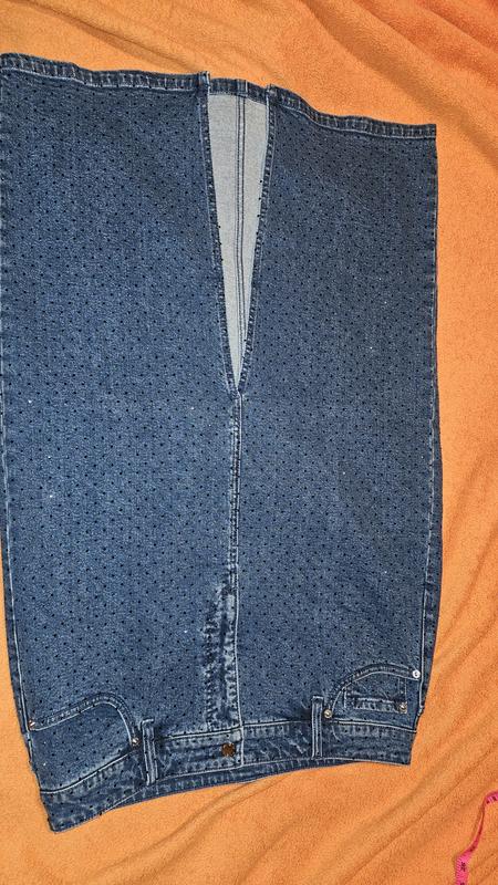 Color under different lighting, measurements size 14 & slit length, blue rhinestones close-up.