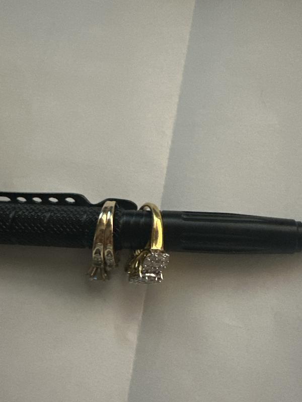 Ring on the Left is 14k, Ring on the right is 14 gold plated and has more of a yellowing to it.