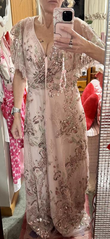 Women's Floral Embellished Short Sleeve Gown