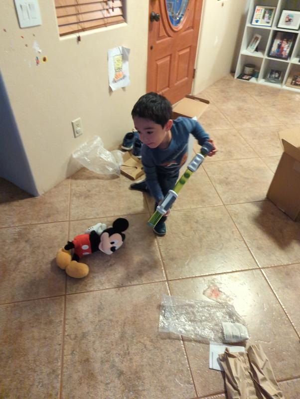 In action with loving toy.