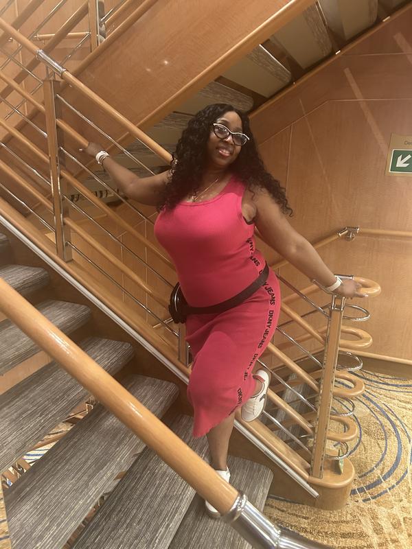 I ordered the black one twice and was given this color, it stretches no need to size up