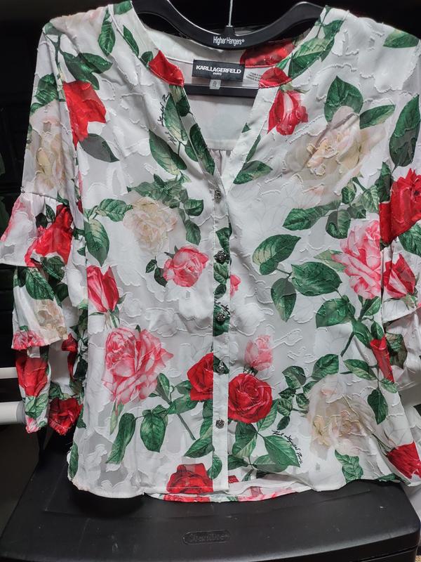 Blouse with closeups showing texture and buttons