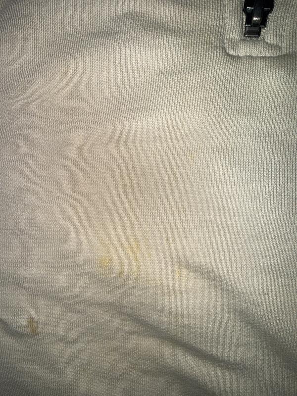 As you can see the stains are barely noticeable, didn’t notice before I bought them idk what it could be from maybe from people who tried it on before. Don’t know why it would still be up for sale.