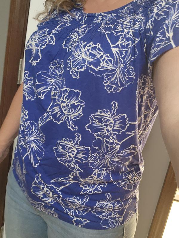 Smocked Neck Flutter Sleeve Floral Printed Tops