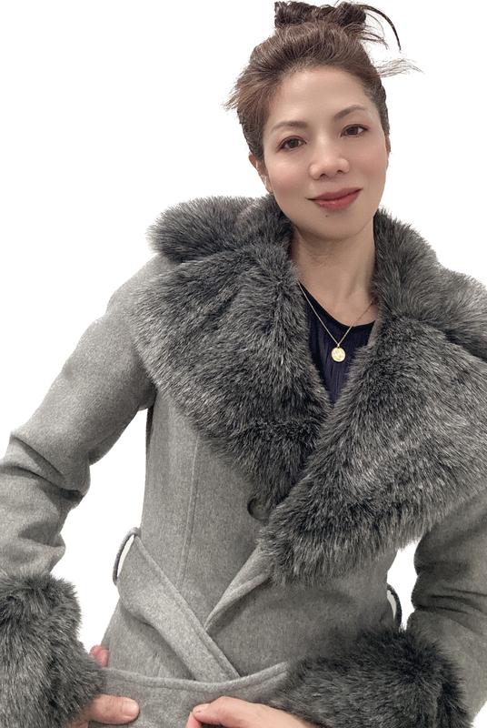 Vince camuto faux fur trim belted wrap coat sales