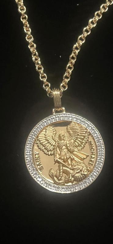 Diamond St. Michael Medallion 22 Pendant Necklace (1/4 ct. t.w.) in 18k Gold-Plated Sterling Silver, Created for Macy's