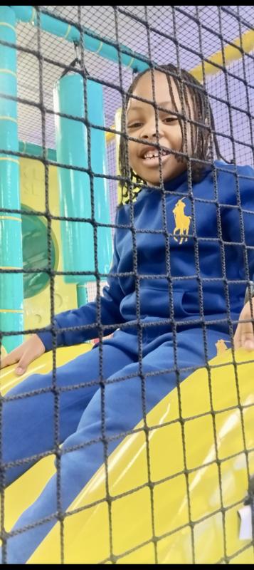 True is having a blast @Chuckie Cheese ein his Birthday in his two piece Ralph Lauren outfit