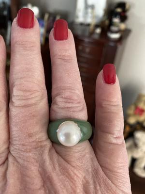 Cultured Freshwater Pearl Jade Ring in 14k Gold (9mm)