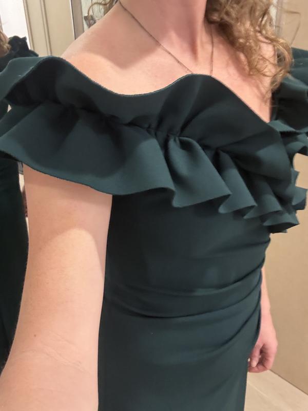 Women's Ruffled Off-The-Shoulder Side-Slit Gown