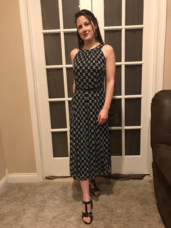 Tommy hilfiger printed belted halter midi dress hotsell
