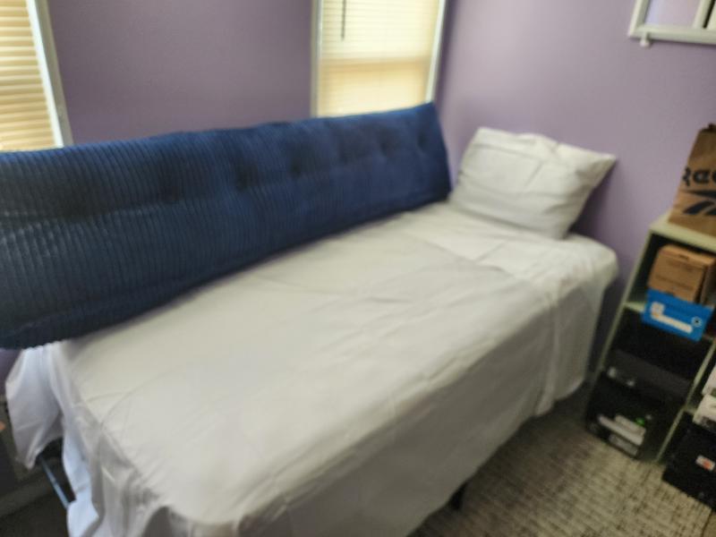 The best sheets color blocked with a blue body pillow