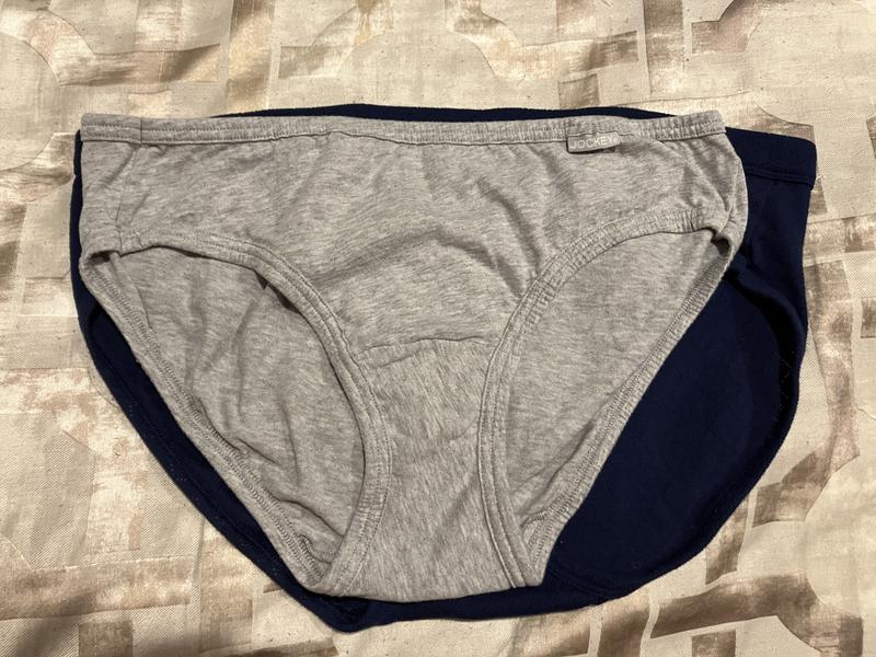 A pair of my new Elance bikinis on top of the Elance Breath Hipster; both are size 7