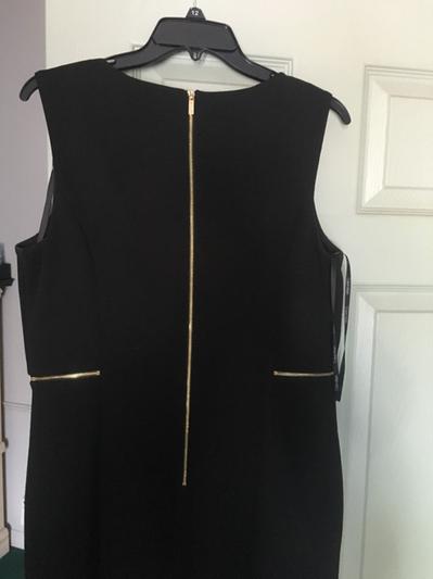 Back of dress has a long gold zipper