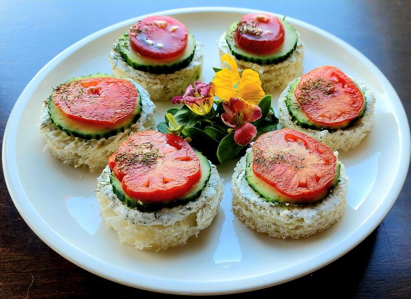 Tomato/cucumber/dill creme fraiche/sourdough on Appetizer plate