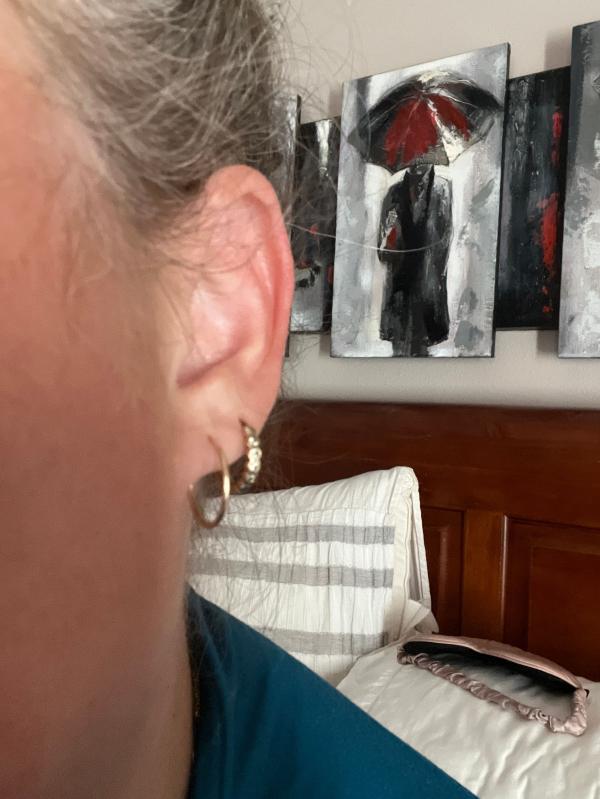 Customer photo for "Solid gold 16mm hoops"