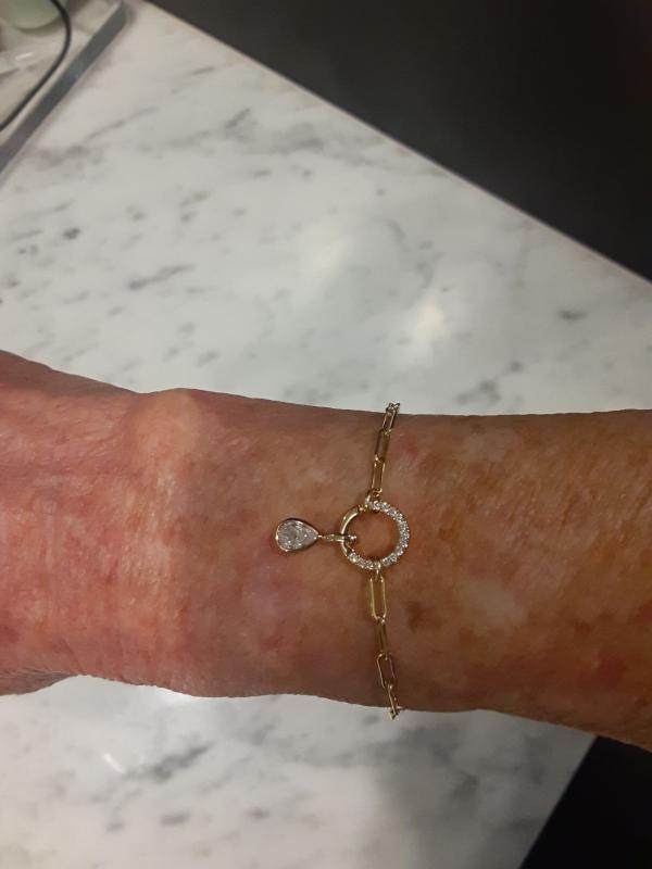 Customer photo for "Jude charm CZ bracelet with pear shaped charm."
