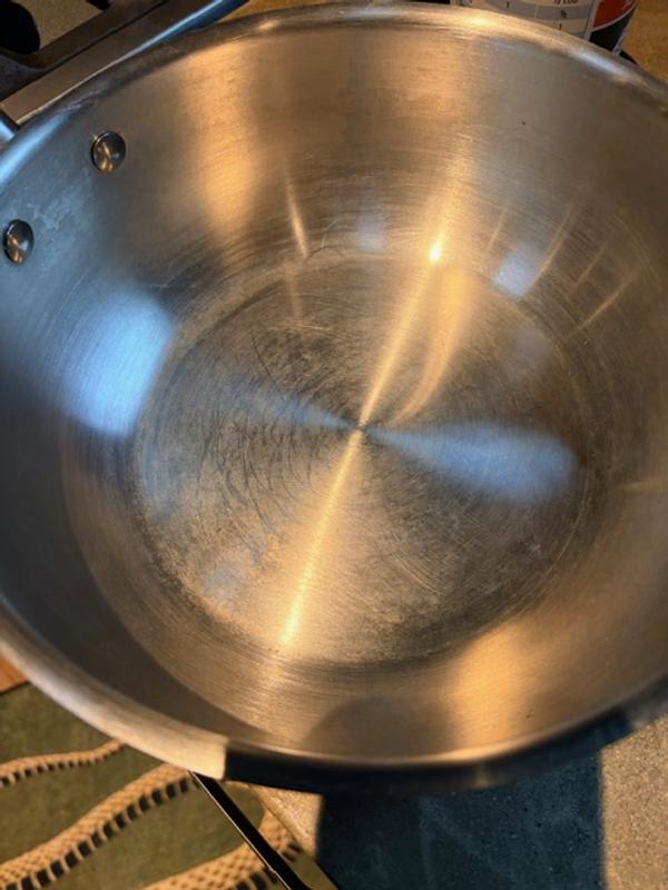 This is after using a Brillo pad to try and get those ghost images out of the pan. I believe this is inferior steel which is why it's staining.