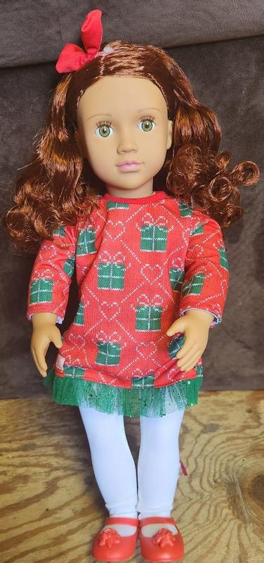 Our Generation Luz 18 Doll with Red & Green Holiday Sweater Dress Outfit