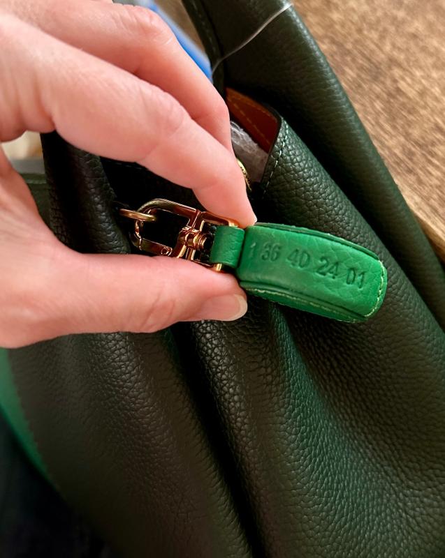 Customer photo for "Emerald Graphite looks REALLY good on a green colorblock bag!"