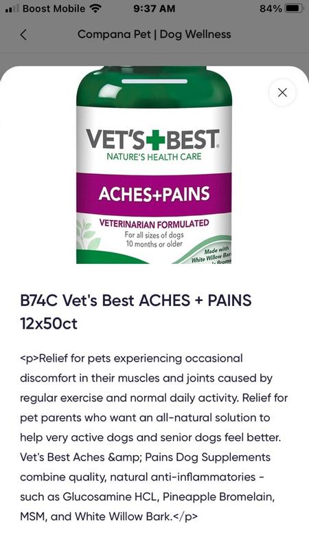 Vet's best store aches and pains