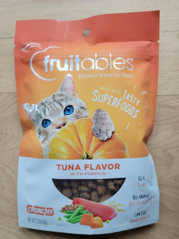 Our pumpkin cat treats in a tuna cat treat flavor