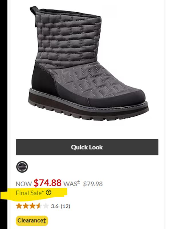 small print, but yes it is there.  this is not on all clearance boots so keep looking for something better!