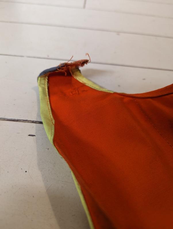 Broken stitching for overall strap